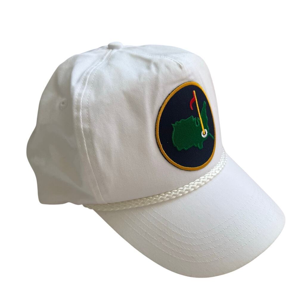 White Golf Rope Snapback Hat Masters Inspired Preppy Golfcore Dad Hat US Map OS - Picture 2 of 5